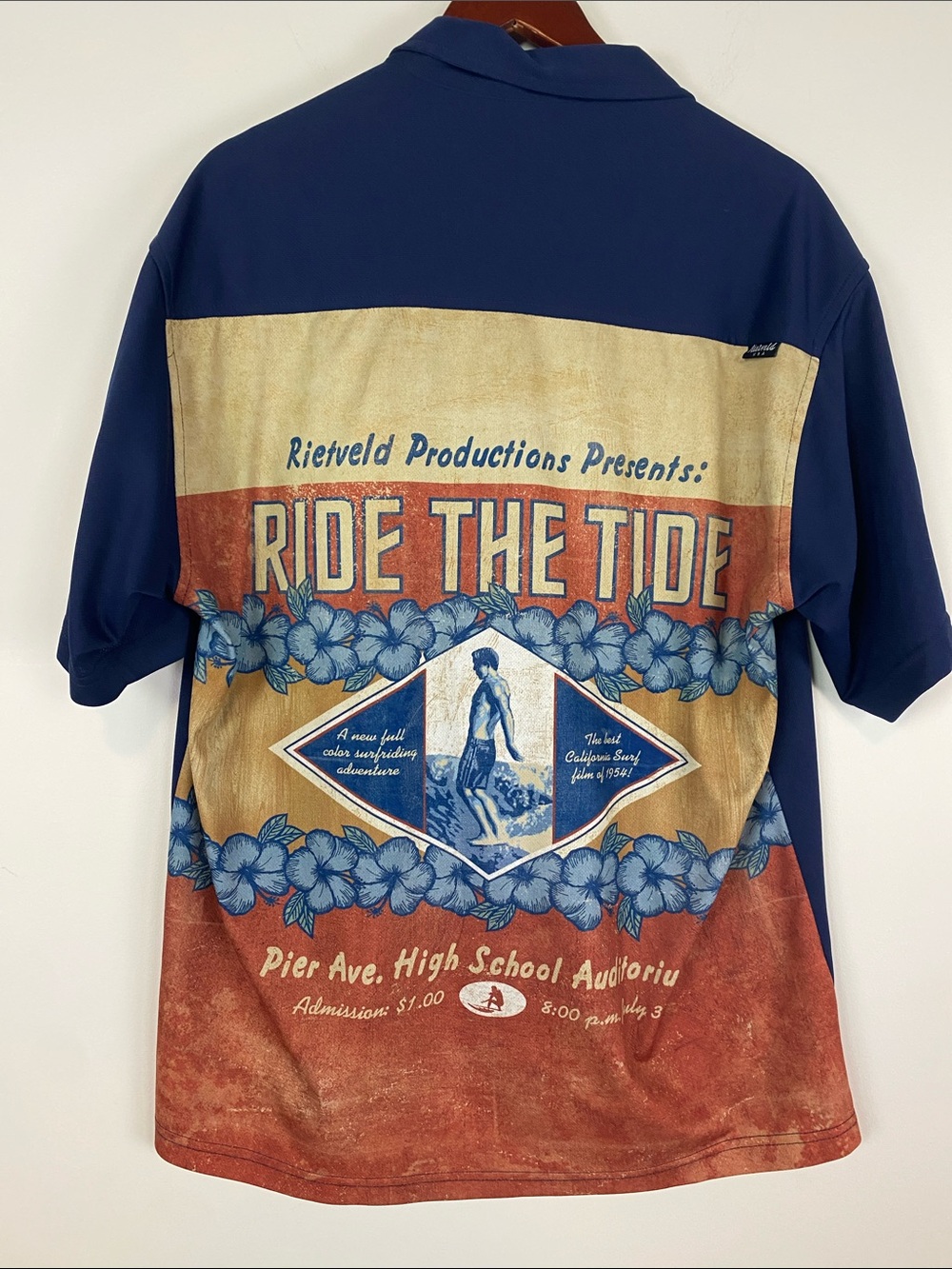 Ride The Tide Graphic Short Sleeve Button-Down Shirt - Navy/Gold/Rust